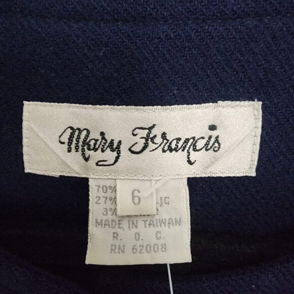 Vintage Mary Francis Navy Wool Button Up Jacket Blazer Size 6 - Picture 9 of 11